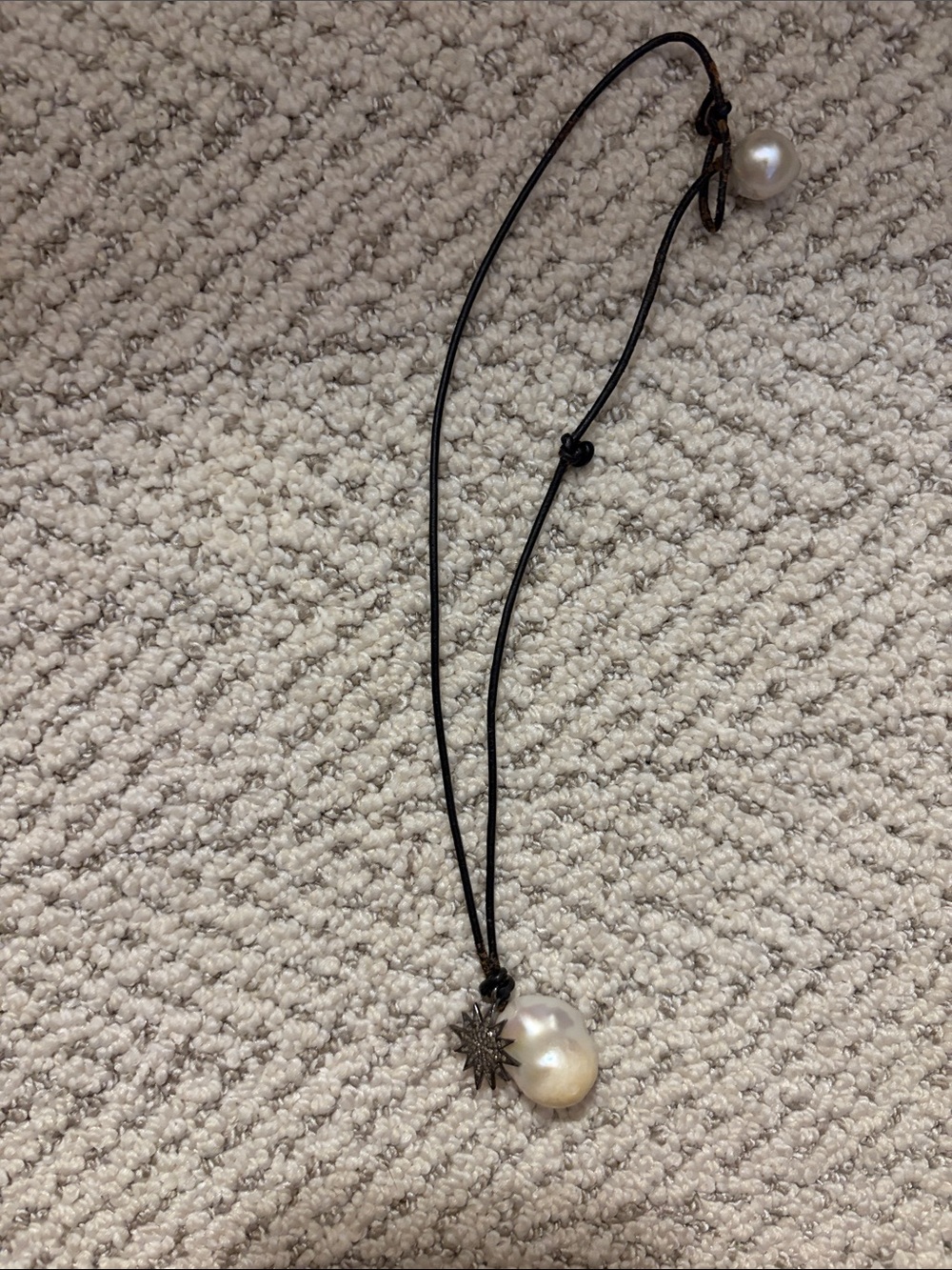 Leather and Fresh Water Pearl Choker Necklace with Star Accent